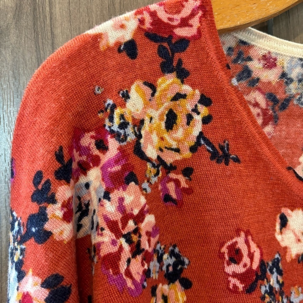 Garnet Hill Signature Eco Merino Wool Floral Boxy Sweater Medium - Picture 3 of 12